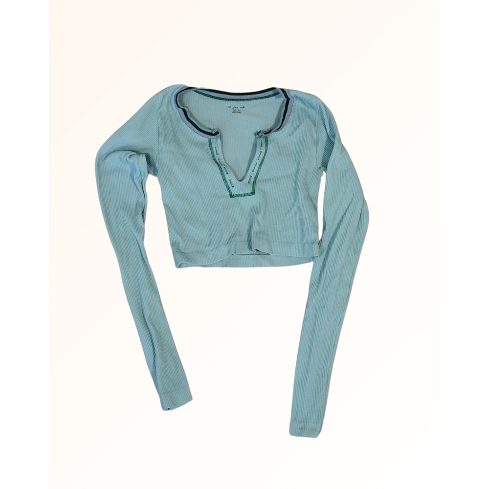 Out From Under Urban Outfitters Blue Ribbed Notch Neck Crop Top XS/S OB1613419